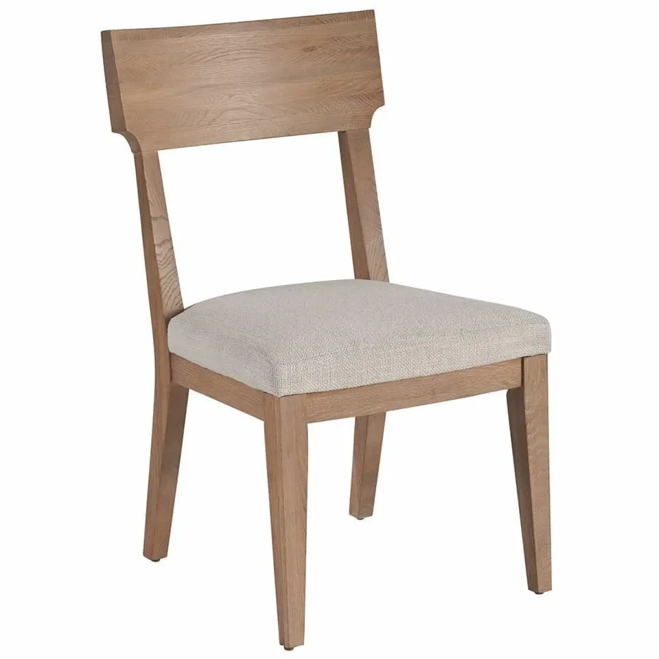 open wood back side chair with fabric upholstered seat