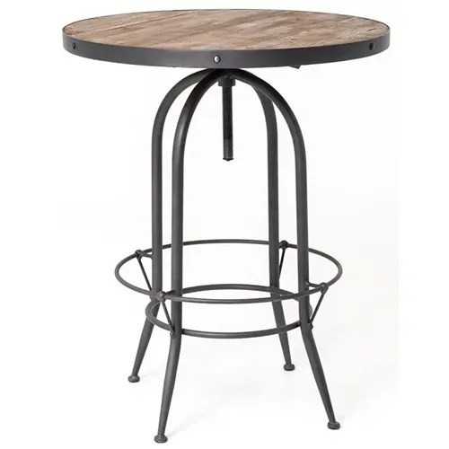 metal bar-height round table with wood top
