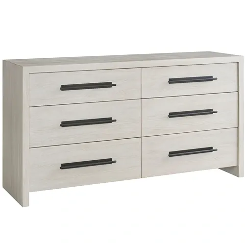grey 6-drawer dresser with black hardware