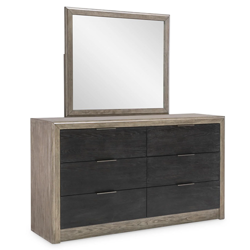 twon-toned dresser and mirror set
