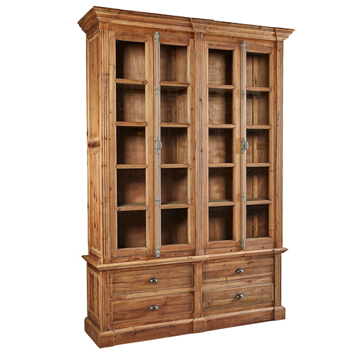 bookcase with glass doors and concealed storage below