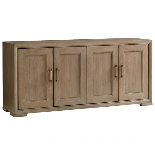 light wood toned credenza with four doors