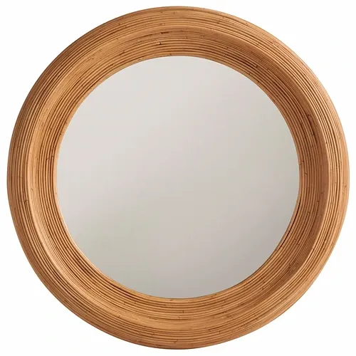 round light wood toned mirror