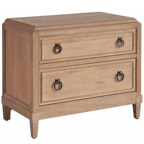 light wood toned 2-drawer nightstand