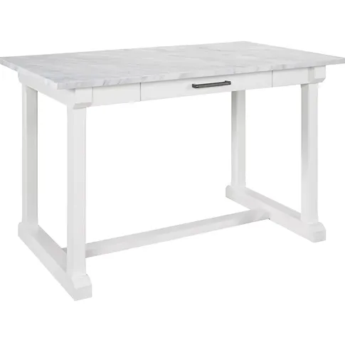 white counter-height table with grey marble top