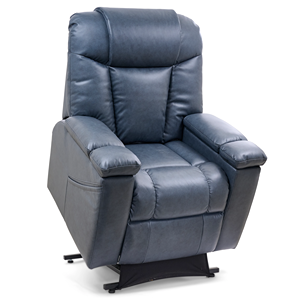 blue leather lift chair in lift state