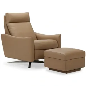 light brown leather chair and ottoman set
