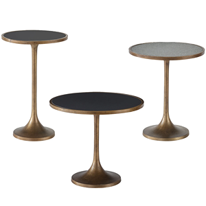 3 round accent tables with brass metal bases