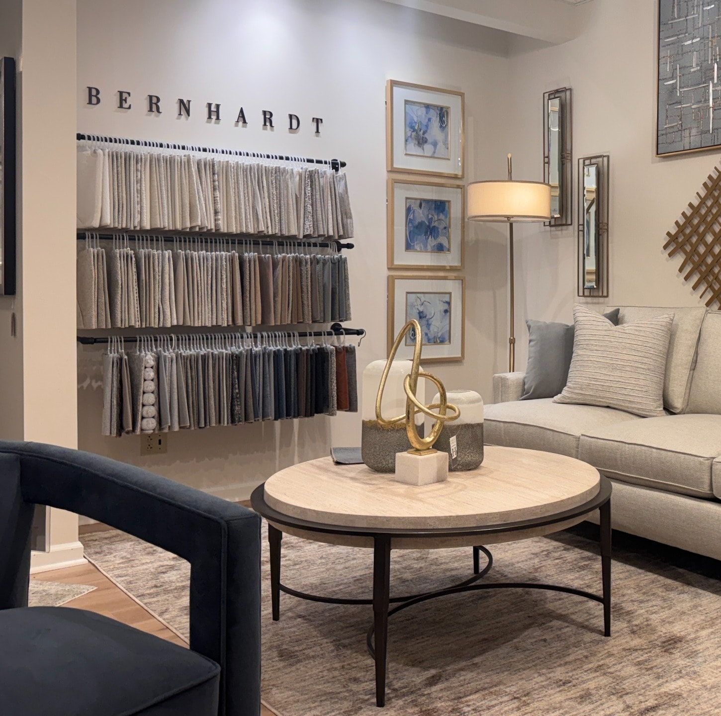 Bernhardt fabric wall inside Habegger store