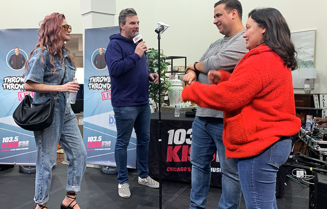 2022 - KissFM with Fred & Crew at Darvin Furniture & Mattress - The Fred Show Crew (Left to Right - Kaelin, Fred, Jason and Paulina)