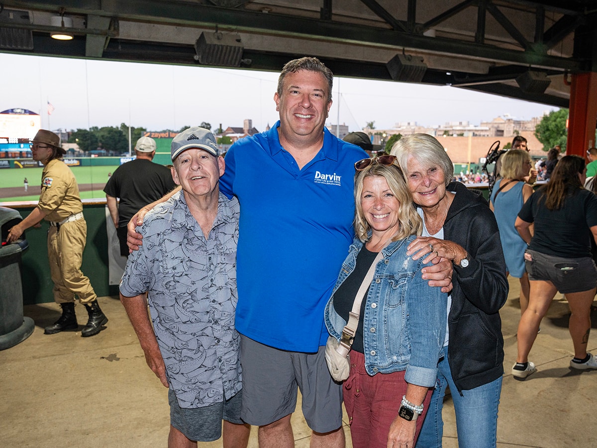 2024 Darvin Furniture & Mattress President Will Harris and Darvin associates at Joliet Slammers Ghostbuster Night