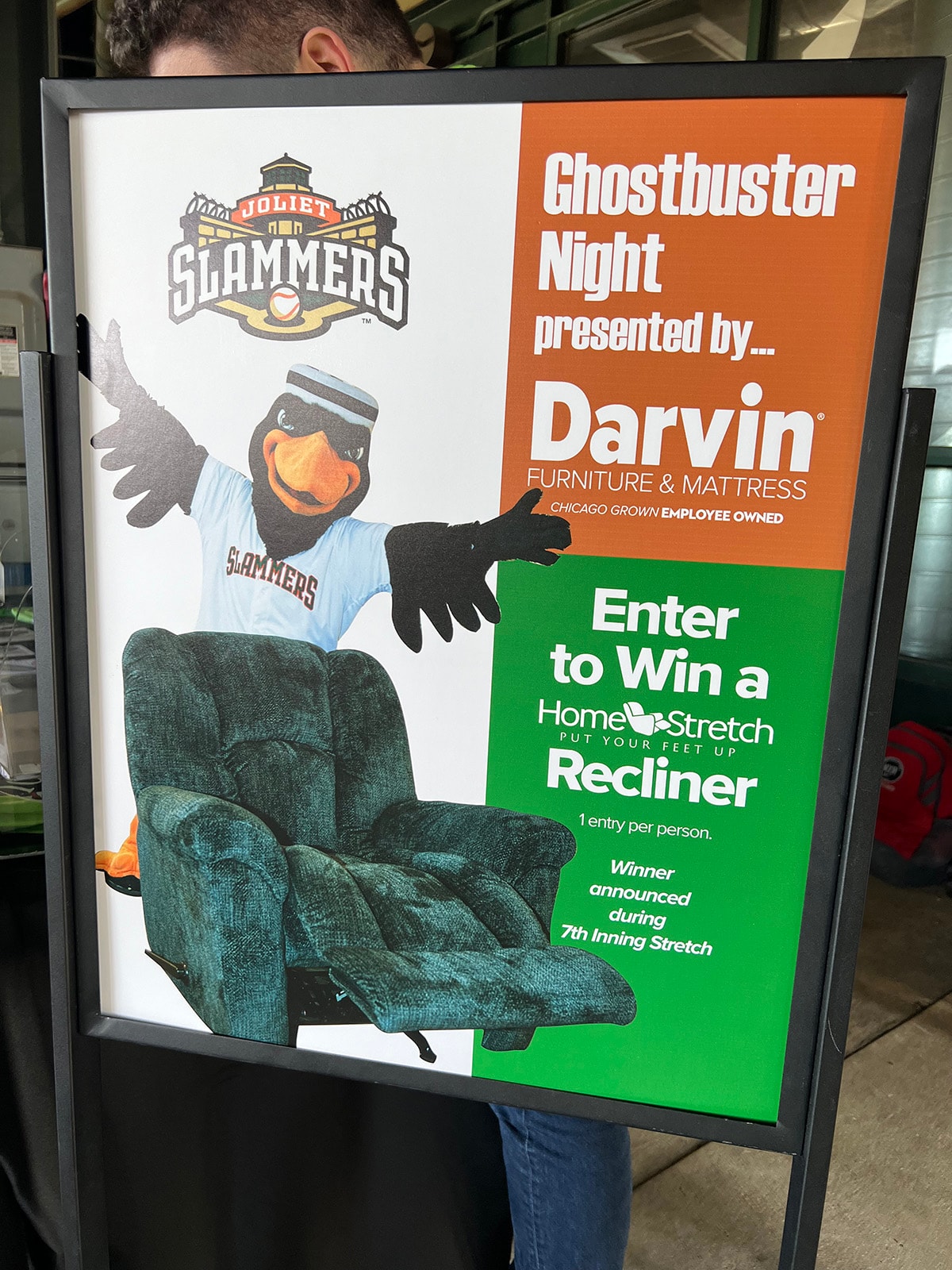 2024 Darvin Furniture & Mattress President Will Harris and Darvin associates at Joliet Slammers Ghostbuster Night