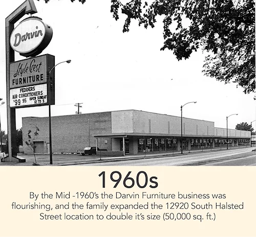 1960s - by the mid-1960s, the Darvin Furniture business was flourishing and the family expanded the Halsted location to double it's size (50,000 sq. ft.)