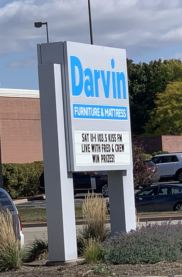 2022 - KissFM with Fred & Crew at Darvin Furniture & Mattress - Darvin Sign by Orland Park Showroom