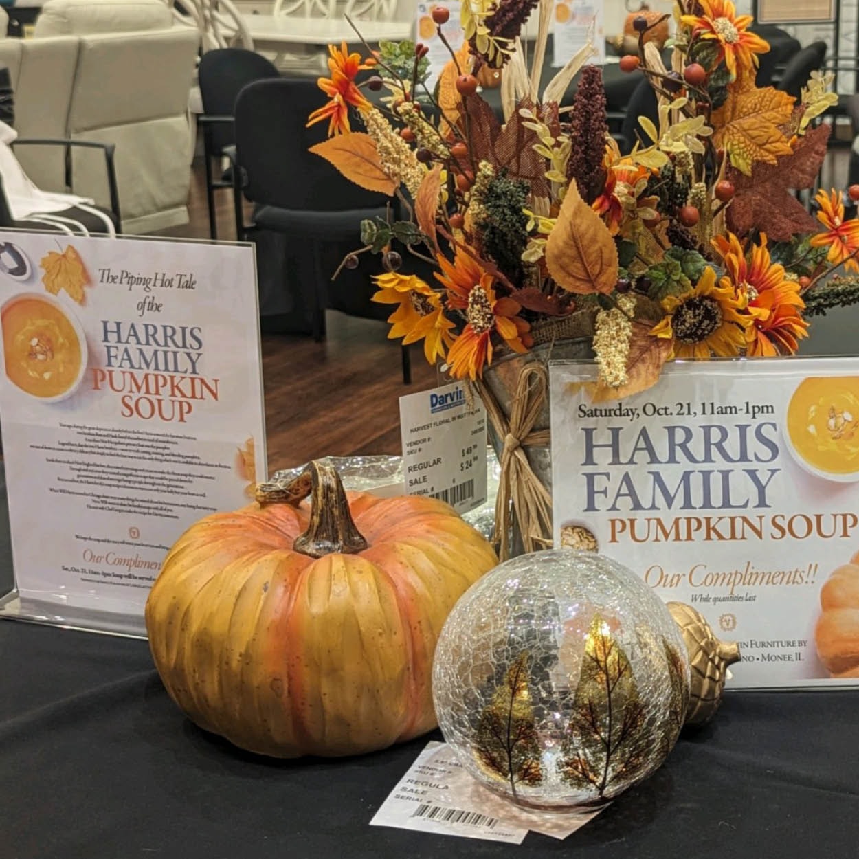 Oct 2023 - Darvin customers were invited to enjoy a little Fall Culinary Treat when Darvin Furniture & Mattress President Will Harris shared some of his family's special recipe for Pumpkin Soup