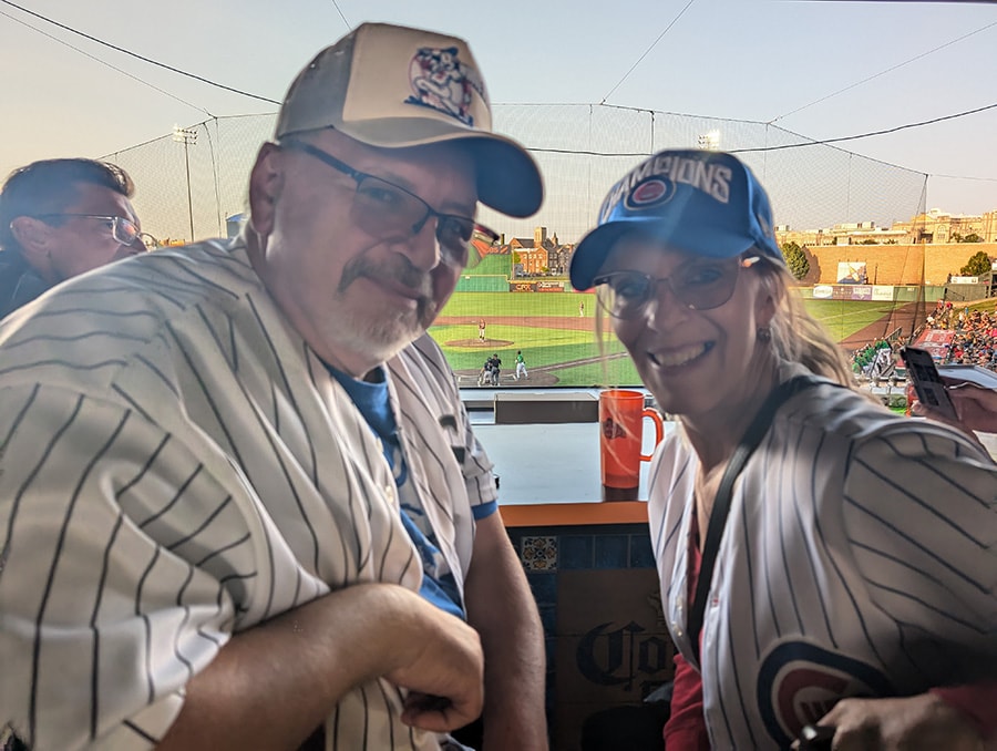 2024 Darvin Furniture & Mattress President Will Harris and Darvin associates at Joliet Slammers Ghostbuster Night