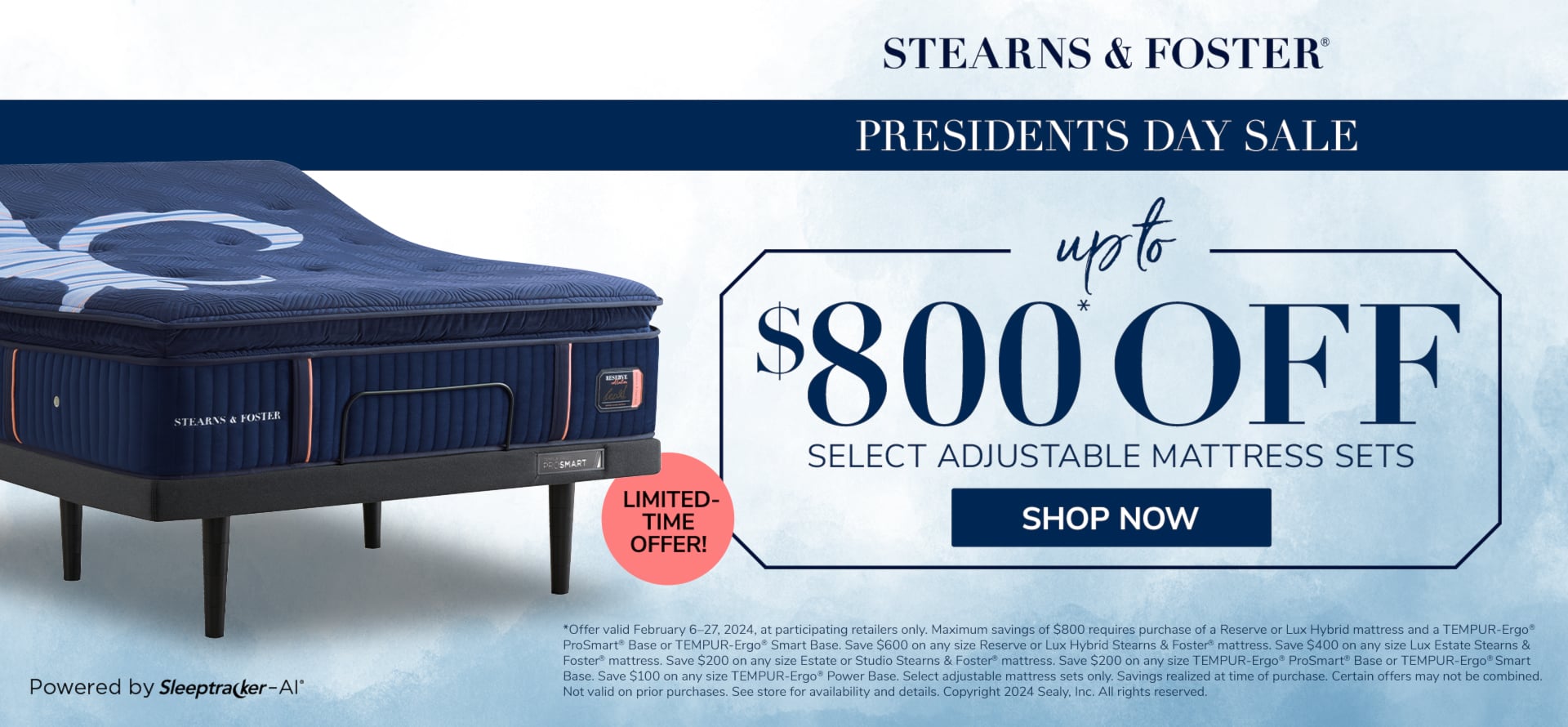 Save up to $800 on Select Stearns & Foster Adjustable Sets