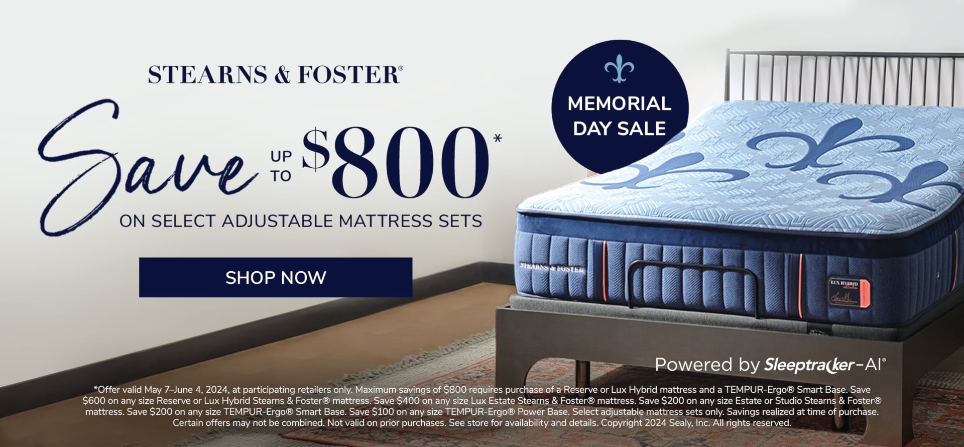 Save up to $800 on Select Stearns & Foster Adjustable Mattress Sets | Shop Now