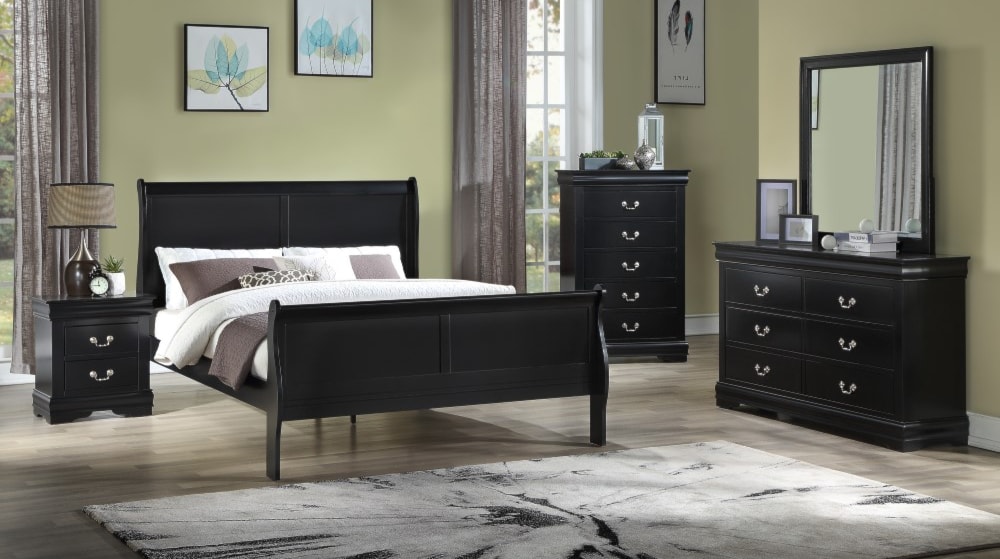 B3950 Louis Philippe Queen Bedroom Group includes Queen Bed, Dresser and Mirror.  Additional items pictures include chest and nightstand.