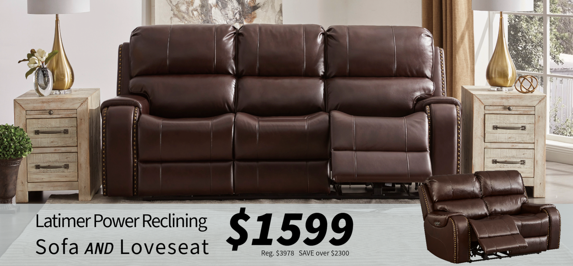 67005 Latimer Sofa and Loveseat for $1599 during the VIP Sale Only