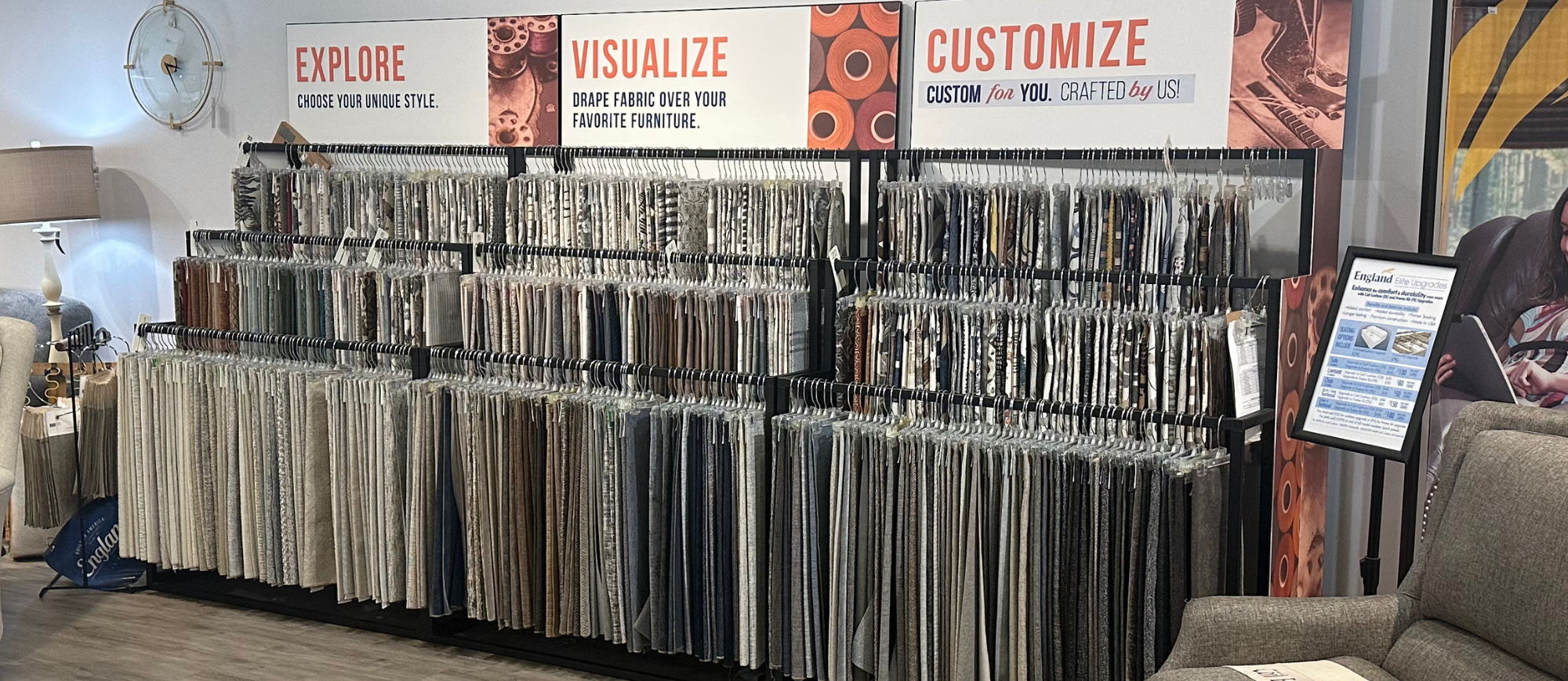 England fabrics in our showroom