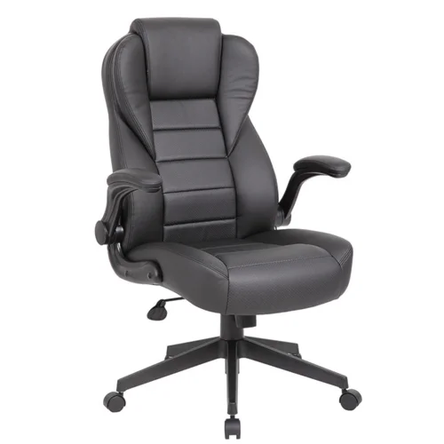 high-back flip arm executive chair • black leatherplus upholstery • 27.5"w x 31"d x 44.5-47.5"h