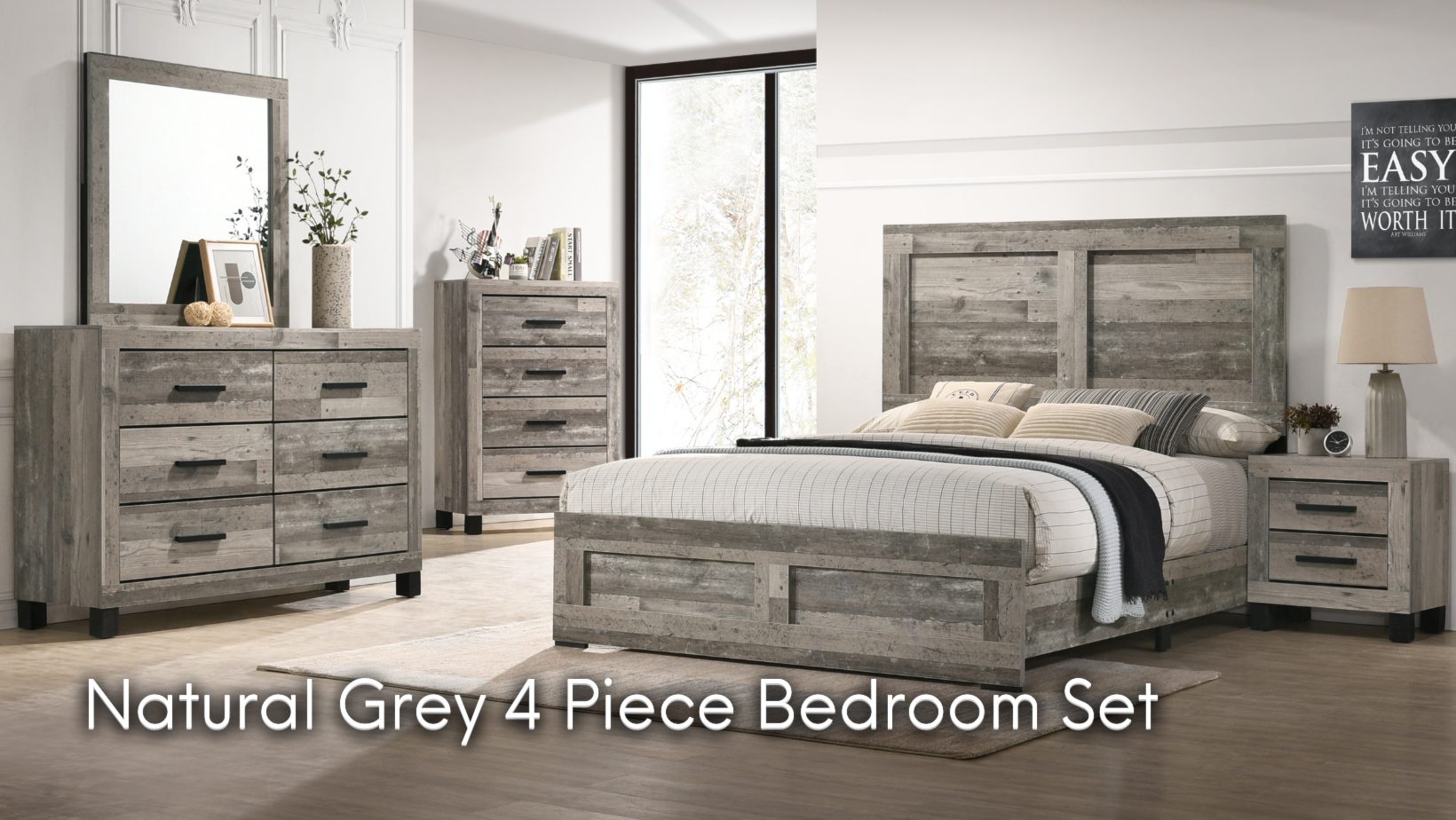 Natural Grey 4 Piece Bedroom Set