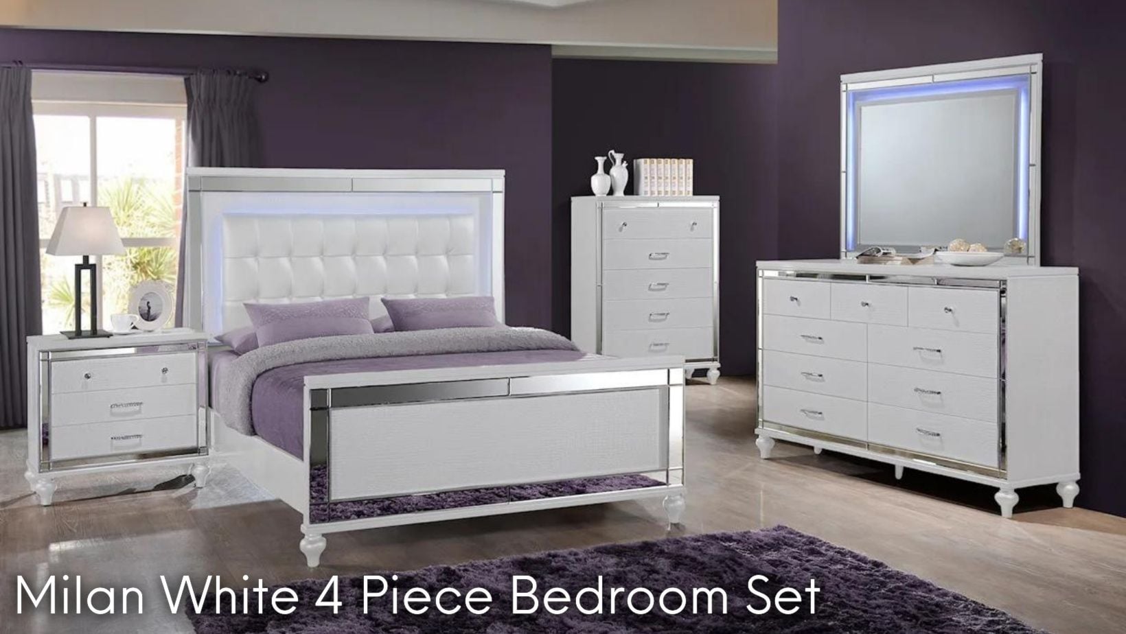 Milan White 4 Piece Bedroom Set