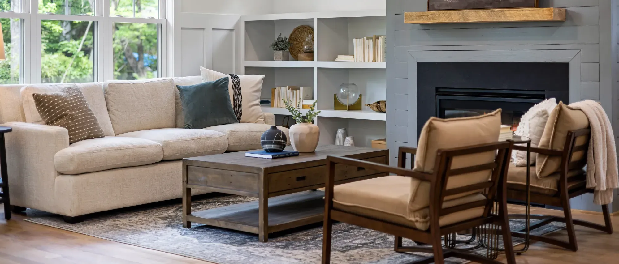 gray sofa with yellow accents