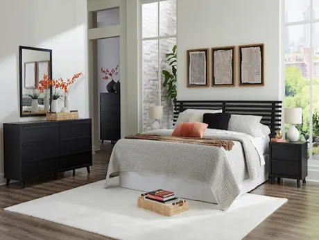 Finished bedroom with 2 nightstands and a matching dresser.