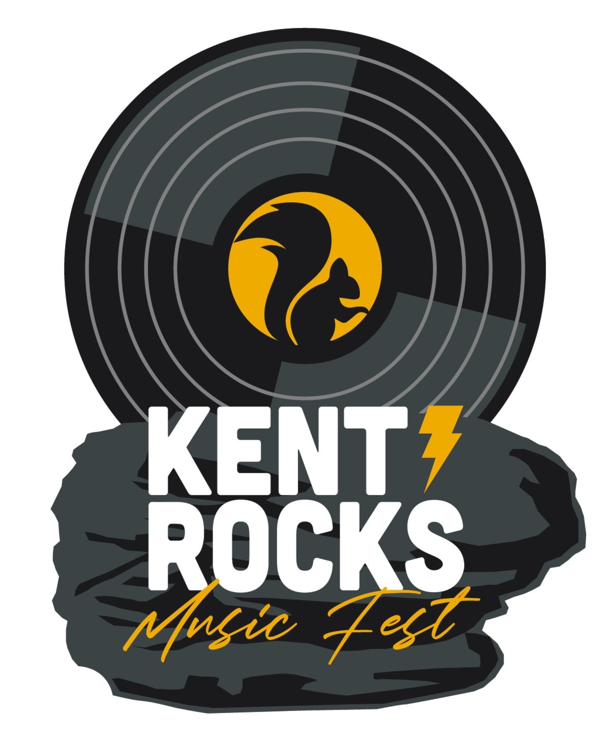 image with a vinyl record, rock and text. Kent Rocks music festival