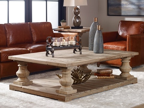 Wooden coffee table with added decor