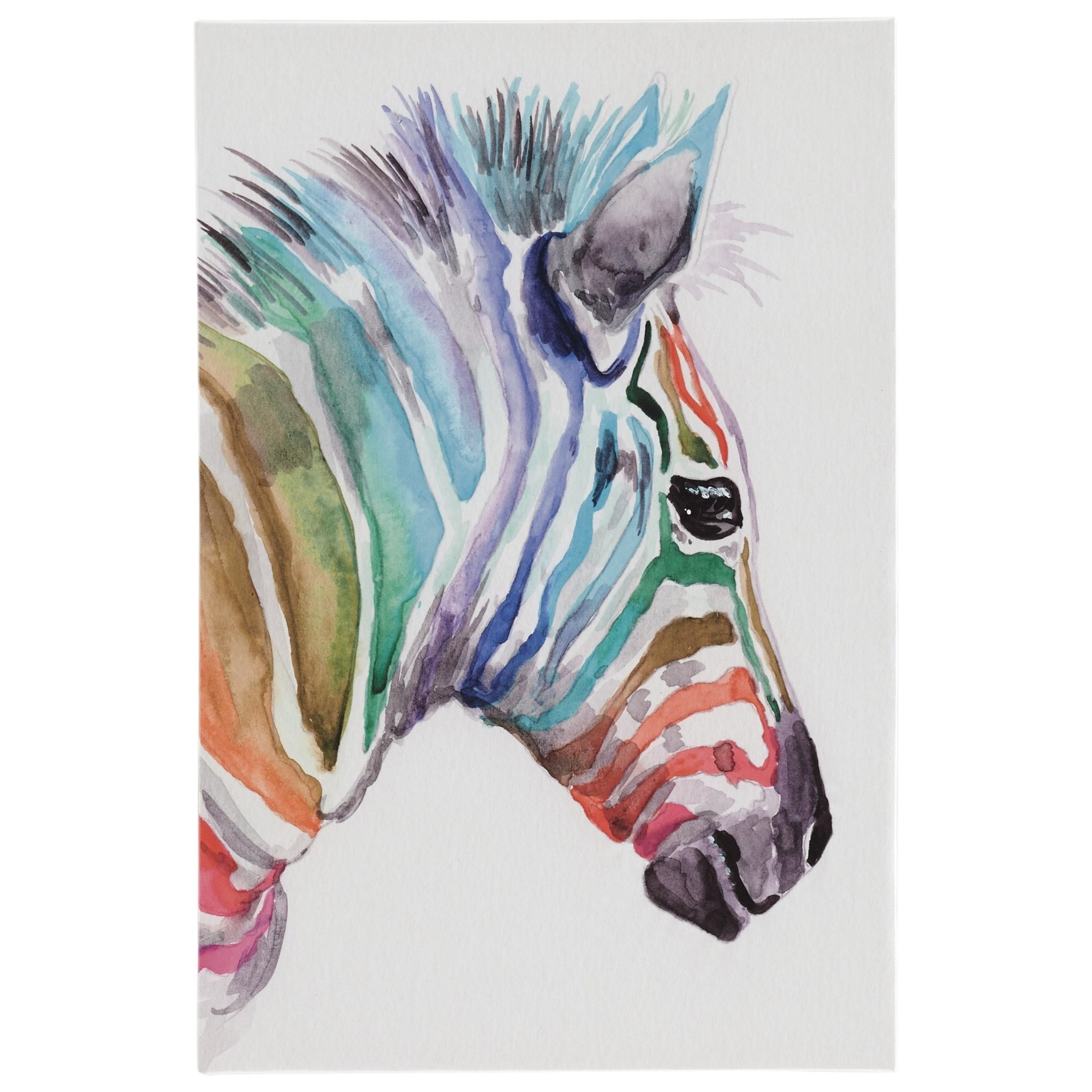 Wall art with colorful zebra on white background