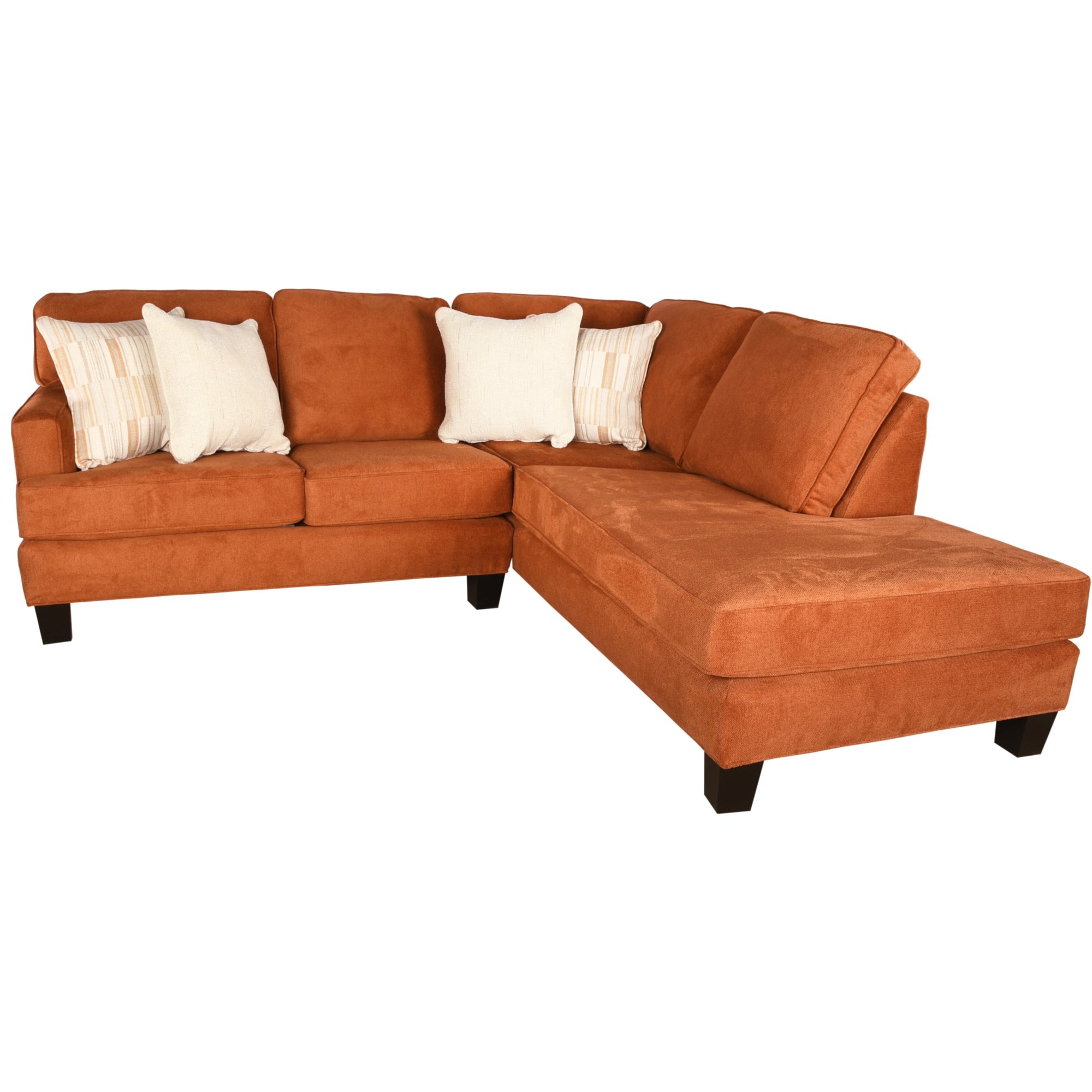 Orange Sectional with Accent Toss Cushions