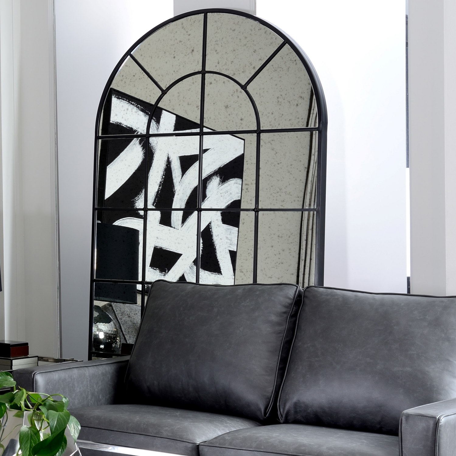 Black Loveseat with Large Mirror