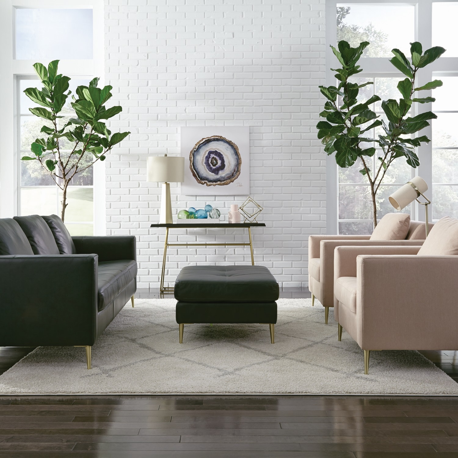 Palliser Sofa, Chairs and Ottoman with Plants