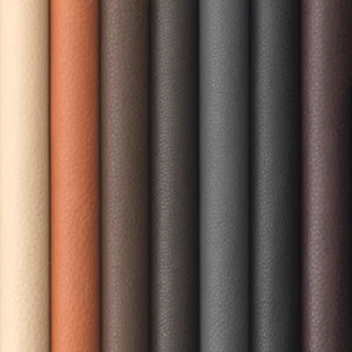 Close-up photo of seven different colors of leather.