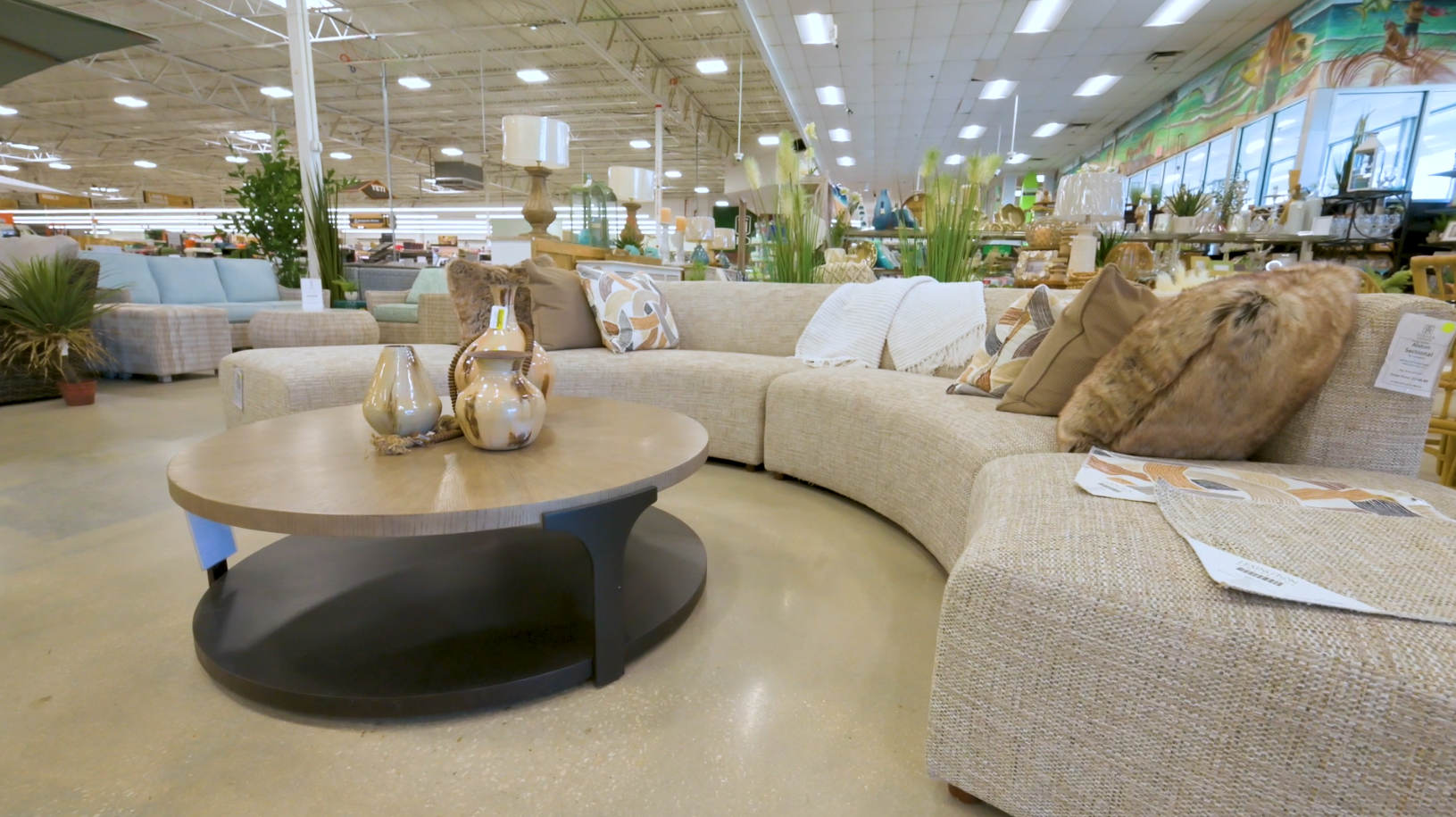 in-store sofa and table