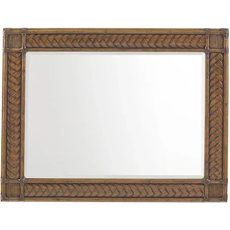 rectangular mirror with wooden boarder.