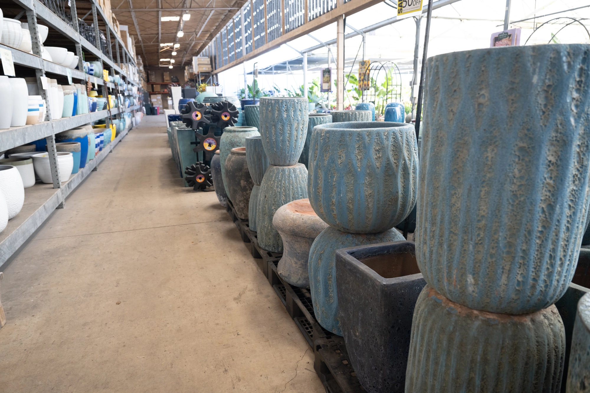 walkway lined with pottery