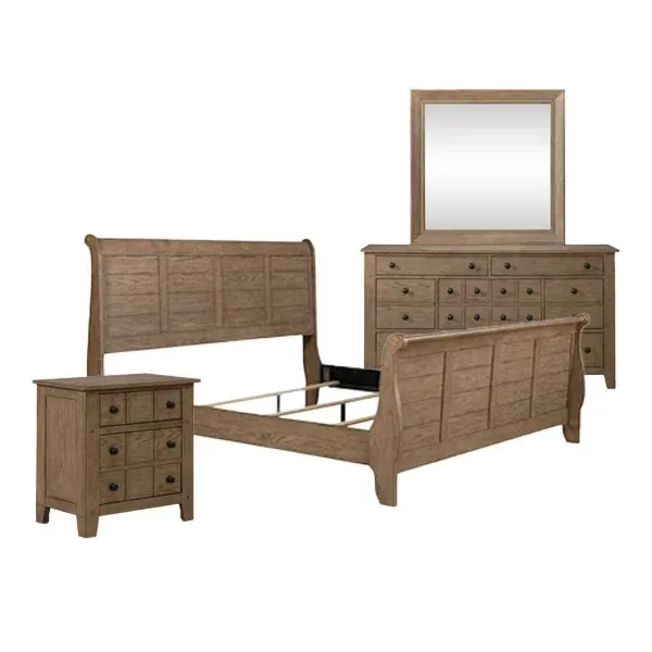 Bedroom set with bed frame, dresser, and nightstand