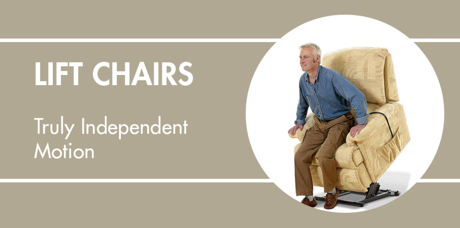Man standing up from tan lift chair