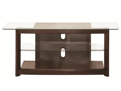 brown TV stand with glass top