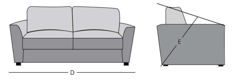 visual of sofa width and diagonal depth 