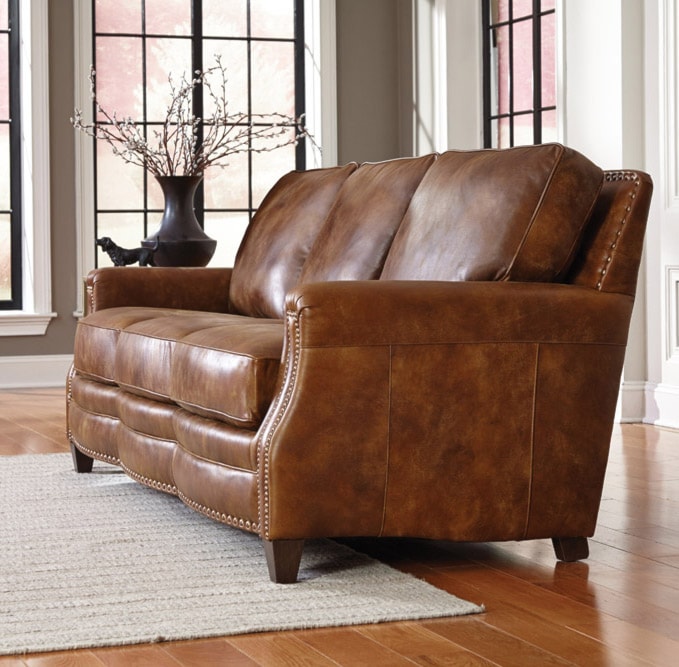 medium-colored brown leather sofa
