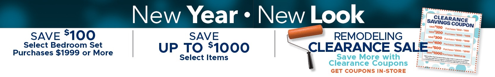 new year, new look, save $100 on select bedroom sets