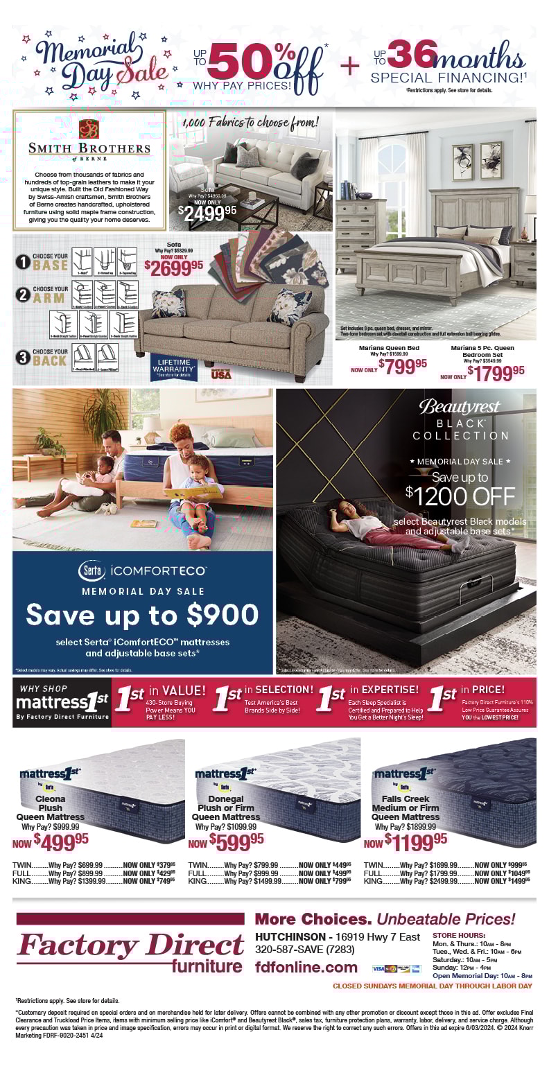 Current Ad Factory Direct Furniture Hutchinson, Glencoe, Litchfield