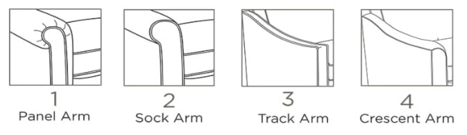 Choose your arm style from panel arm, sock arm, track arm or crescent arm.