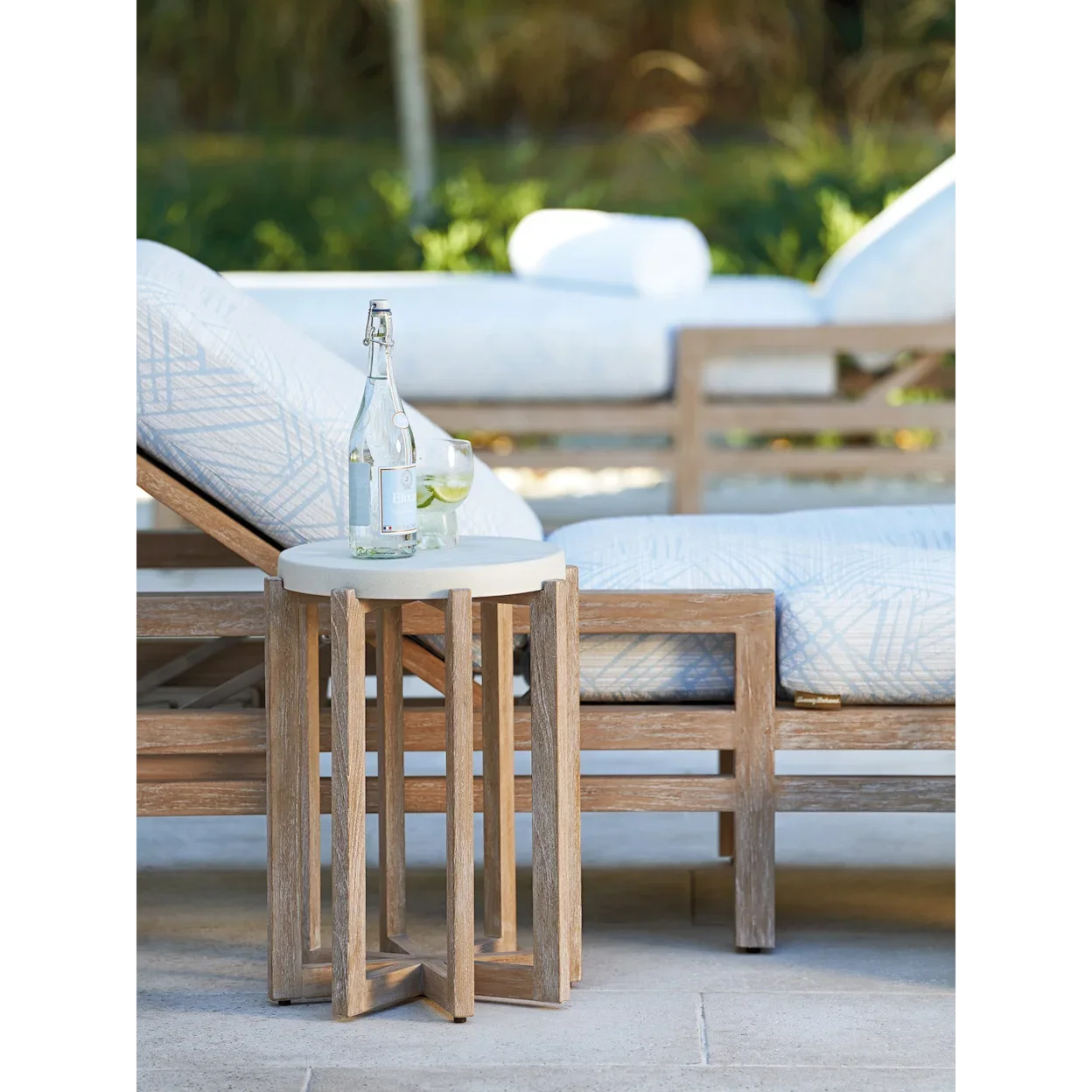 Small wooden outdoor end table. 