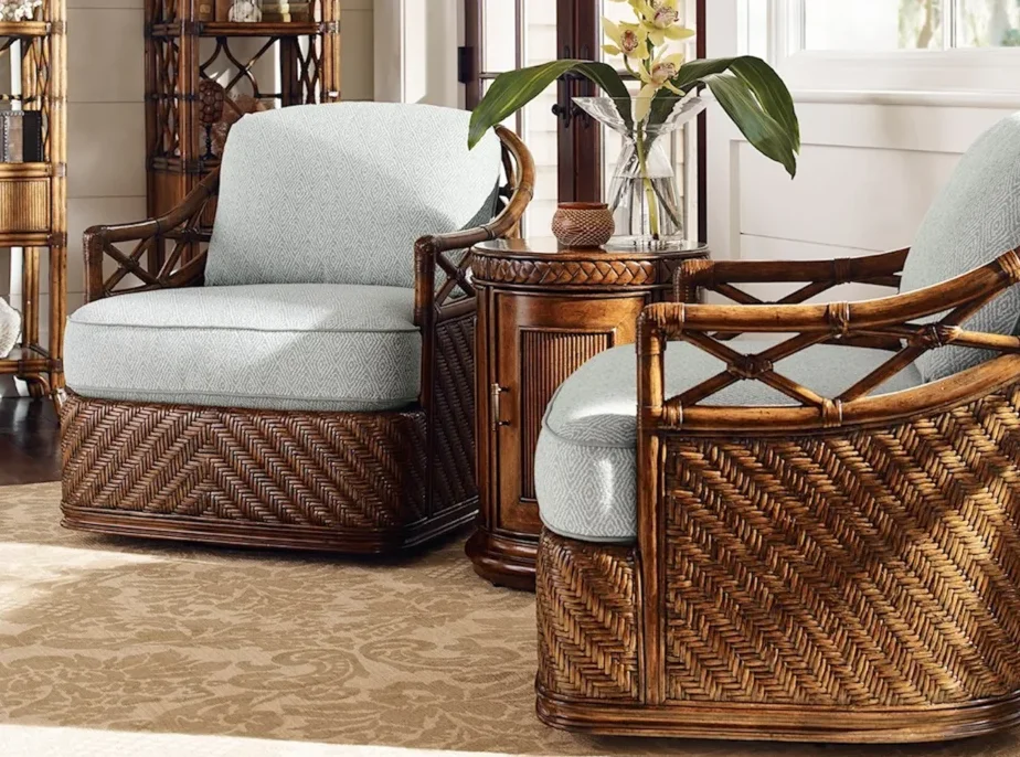 Rattan swivel chairs. 